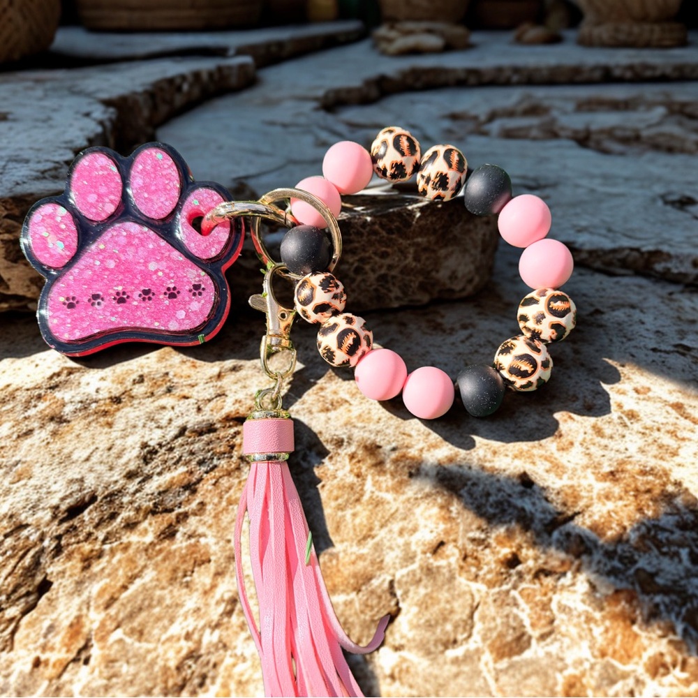 Pink and Leopard Print Key & Card Holder